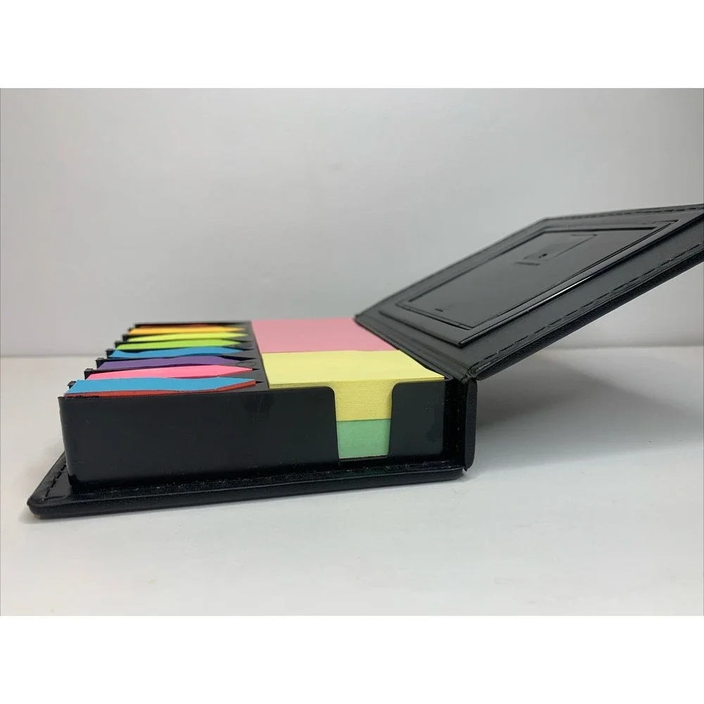 Faux Leather Sticky Note And Flag Organizer With a Built-in‎ Calculator Works